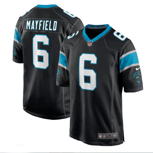 Mayfield 6 Carolina Panthers Jersey Shirt Black Kit Adult