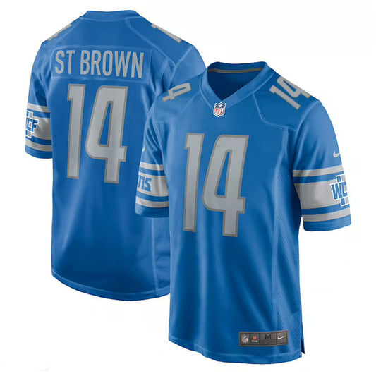 ST Brown 14 Detroit Lions Jersey Shirt Blue Kit Adult